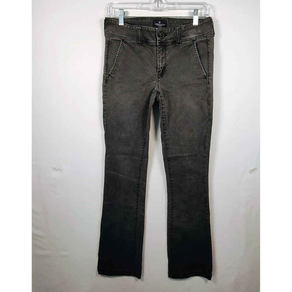 American Eagle Kick Boot Pants Women's 4 Long Faded Black Stretch Chino Bootcut